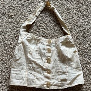 Cream Button-Front Halter Crop Top